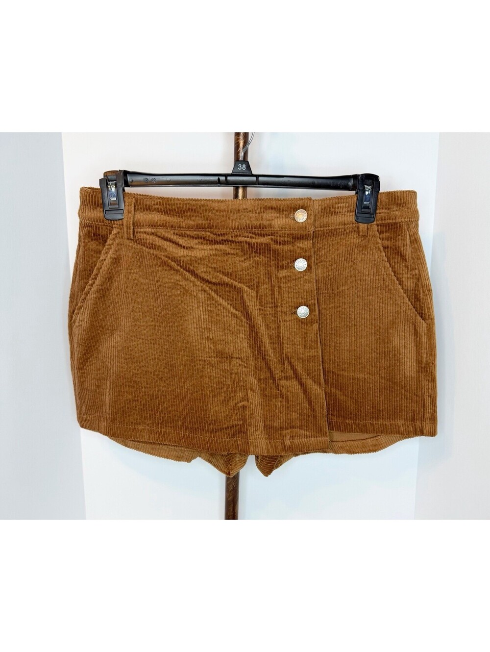 Sweet Lovely By Jen Ryder Rust Corduroy Mini Skort Asymmetric Button Wrap L